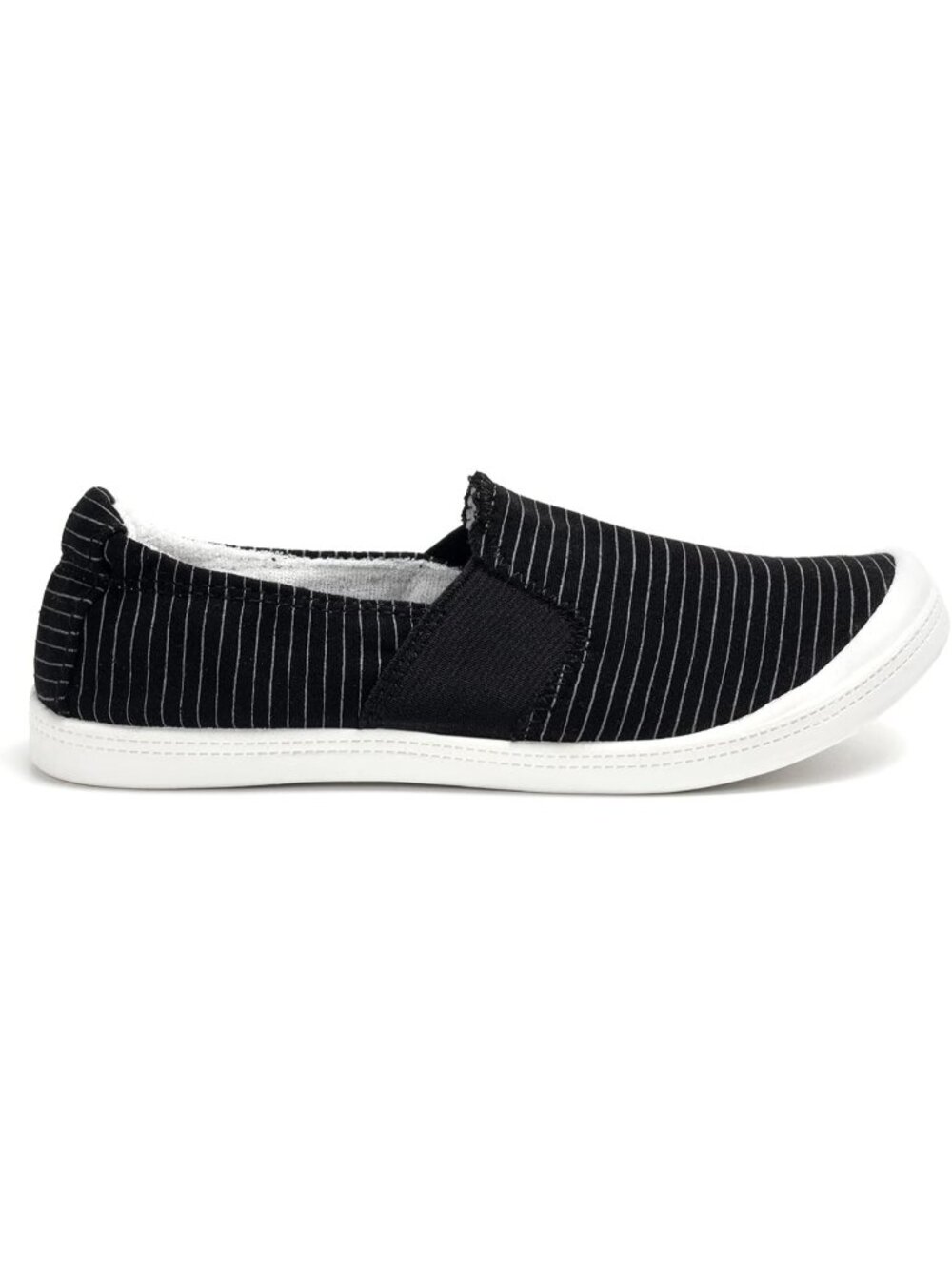 Women's Black/White Stripes Tennis Shoes Low Top Slip-on Terry Lining Sneakers - Picture 2 of 6